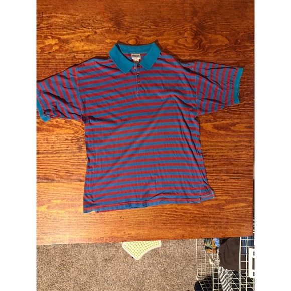 American Heritage Trails Other - American Heritage Trails Polo Shirt Mens L Red Teal Striped Vintage 90s Cotton